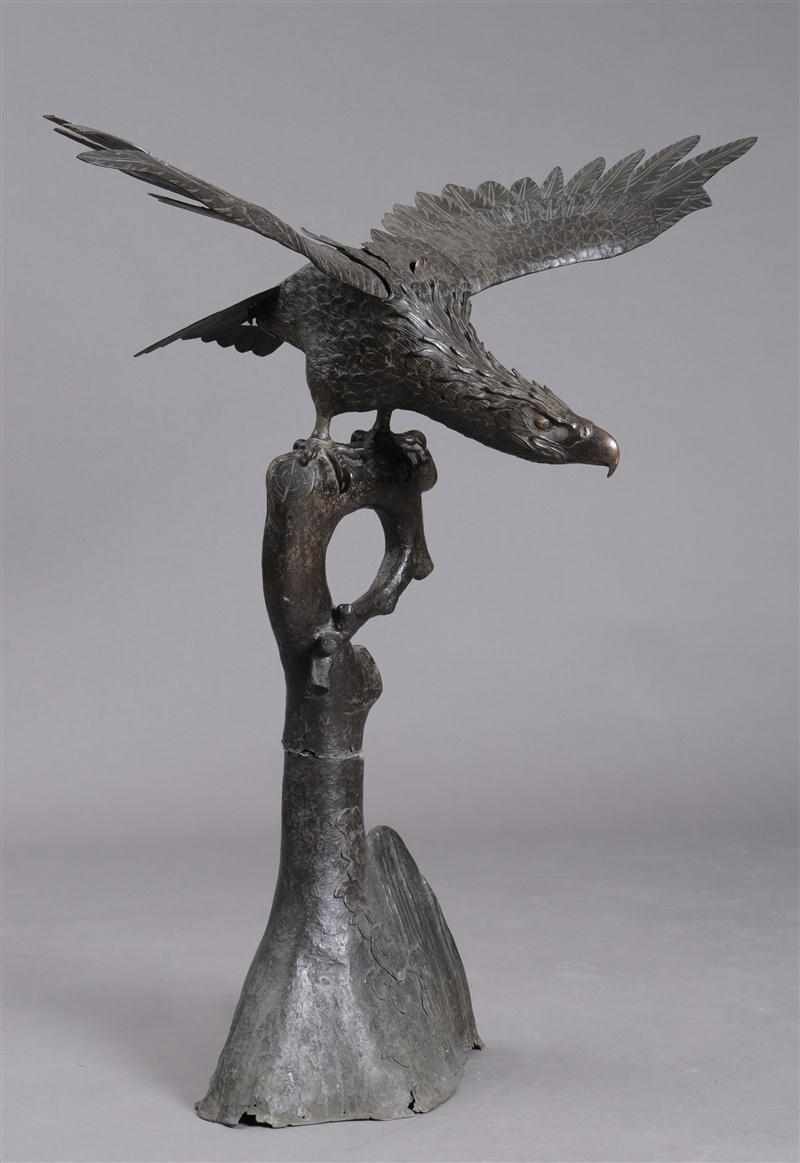 Appraisal: JAPANESE BRONZE FIGURE OF AN EAGLE PERCHED ON A TREE