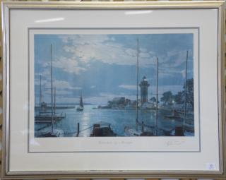 Appraisal: John Stobart lithograph Harbourtown by Moonlight signed lower right John