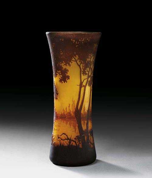 Appraisal: VASE Daum Diabolo form in yellow glass with orange and