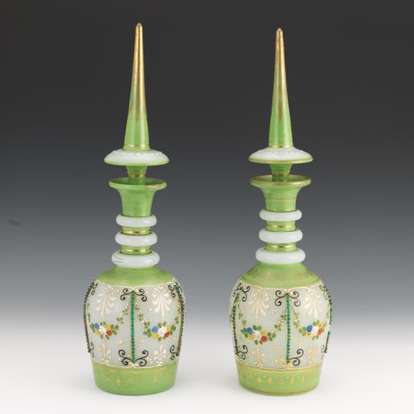 Appraisal: PAIR OF BOHEMIAN BEJEWELLED DECANTERS WITH STOPPERS CA TH CENTURY