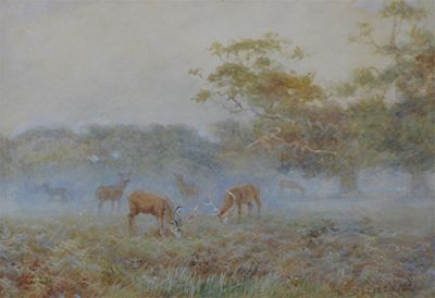 Appraisal: Walter Duncan - Deer in a park sheep in a