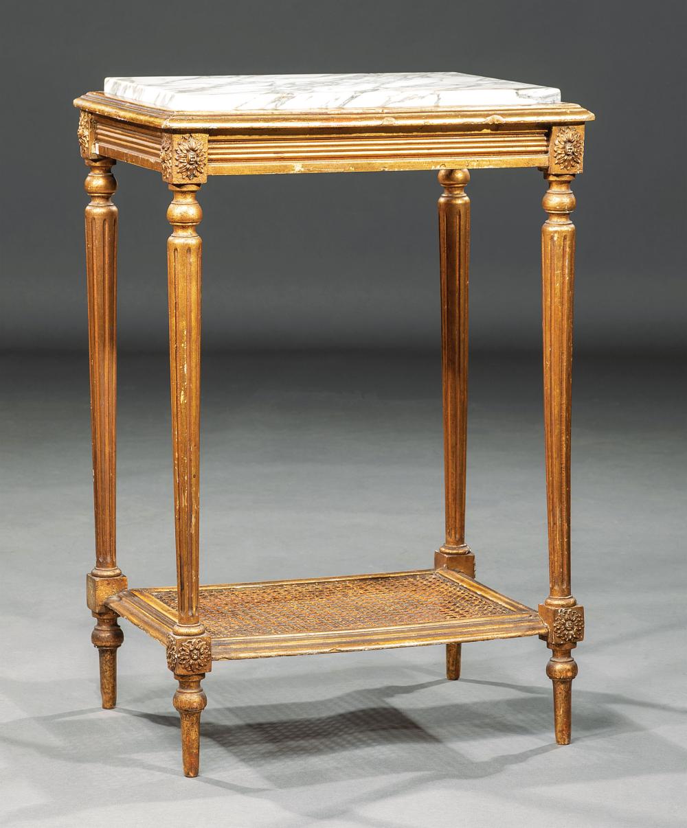 Appraisal: Louis XVI-Style Giltwood Side Table late th c inset marble