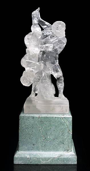 Appraisal: By L G Lamb This transparent-to-translucent carving depicts two bearded