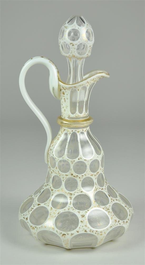 Appraisal: Victorian Cased Glass Liqueur Decanter Circa White glass cut to