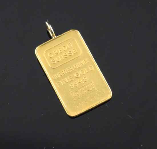 Appraisal: A Credit Suisse fine gold ingot pendant g Estimate -