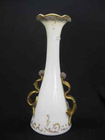 Appraisal: Crown Milano Art Glass Vase fancy applied handles prunts ''