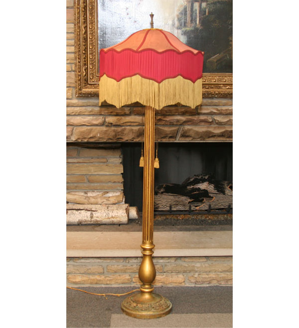 Appraisal: Gilt wood floor lamp fluted body molded floral pattern base