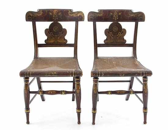 Appraisal: Pair American Classical painted side chairs circa shaped crest with