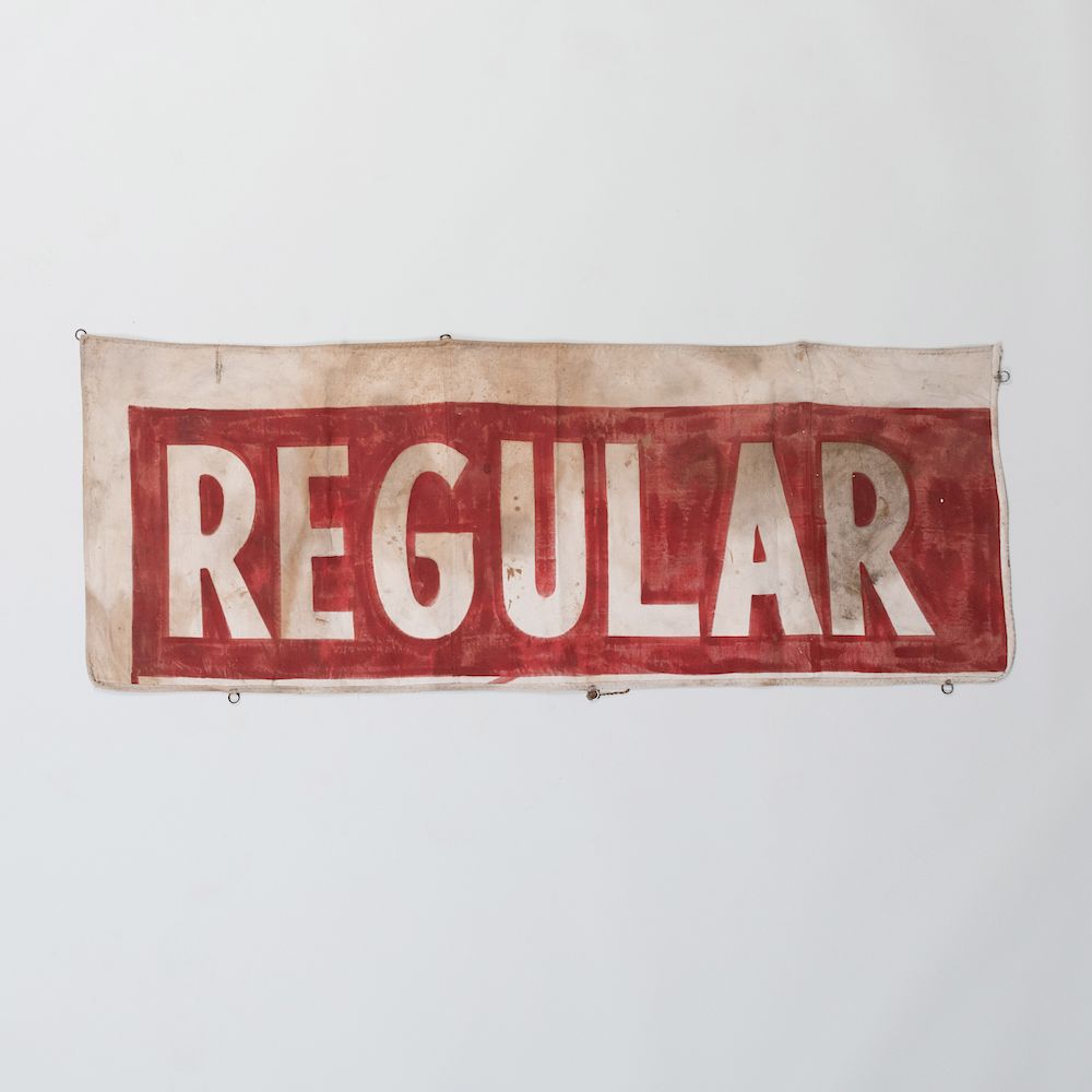 Appraisal: Regular' Painted Cloth Gas Station Banner x in Condition Fitted