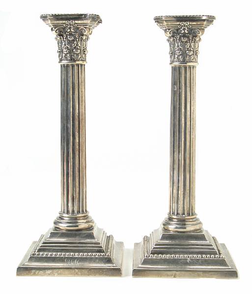 Appraisal: A pair of sterling Corinthian columnar form candlesticksGorham Mfg Co