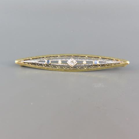 Appraisal: Sapphire Diamond Bar Pin deco era yellow and white gold