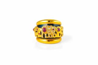 Appraisal: A Maria Grazia Cassetti Gold Enamel Ruby and Diamond Ring