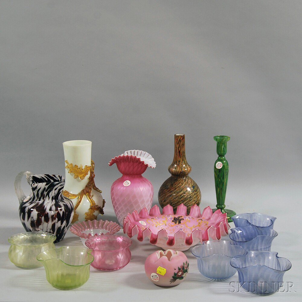 Appraisal: Fifteen Pieces of Assorted Glass including a quilted satin glass