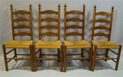 Appraisal: SET OF FOUR LADDER BACK CHAIRS th century the turned