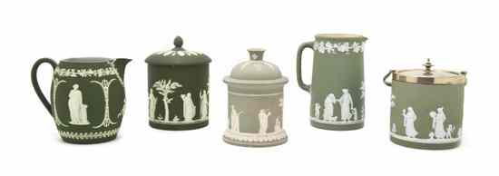 Appraisal: Five Wedgwood Jasperware Articles each with white decoration on a