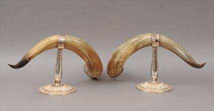 Appraisal: Pair of Steer Horns on Silverplate Stands Modern x in