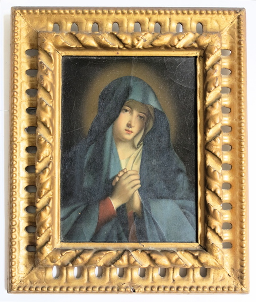 Appraisal: HAND PAINTED MADONNA PORTRAIT AFTER CARLO DOLCI with wood carved