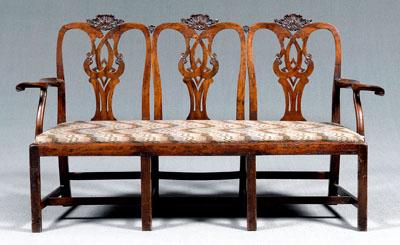 Appraisal: Irish Chippendale triple-back settee fine shell carved crest pierced splats