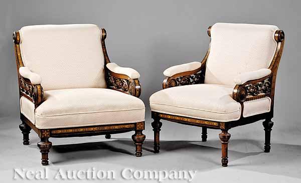 Appraisal: A Pair of American Neo-Grec Inlaid Walnut Lady's and Gentleman's