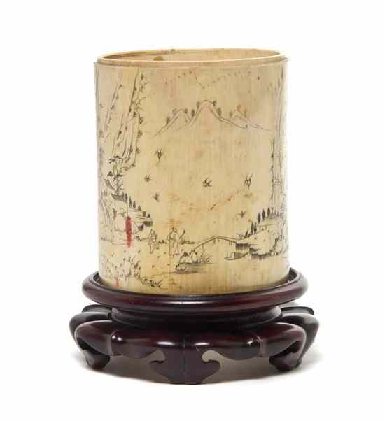 Appraisal: A Chinese Carved Ivory Brushpot of cylindrical form with carved