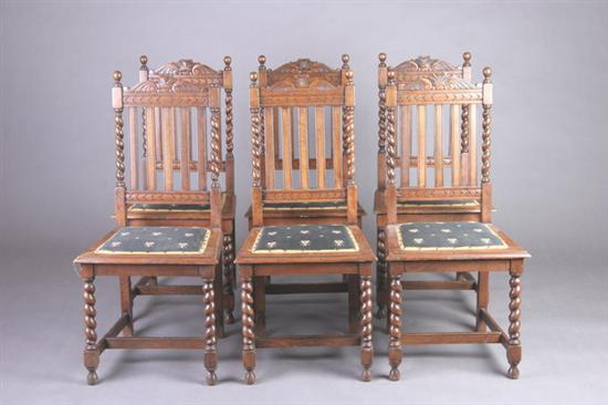 Appraisal: SET OF SIX CHARLES II STYLE CARVED OAK SIDE CHAIRS