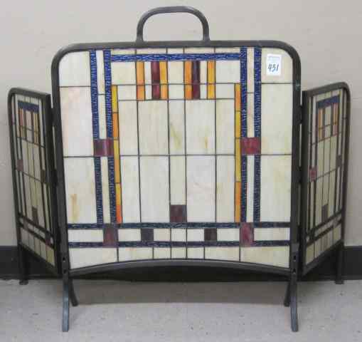 Appraisal: ARTS CRAFTS STYLE THREE-PANEL FIREPLACE SCREEN having three leaded glass