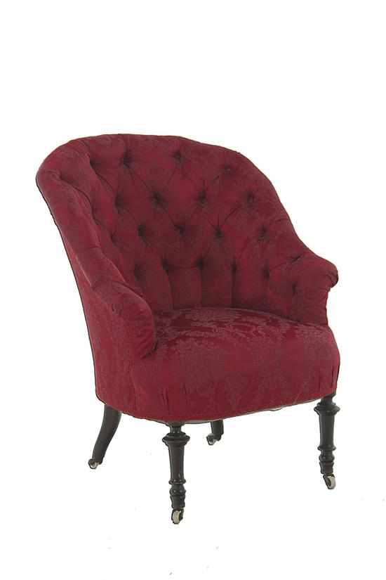 Appraisal: Victorian tub chair late th century curved crest over tufted