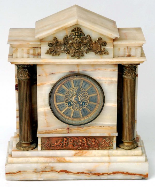 Appraisal: French Art Nouveau mantle clock in white varigated marble Time