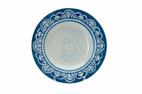 Appraisal: DEDHAM Crackleware deep plate in the Mushroom design Indigo and