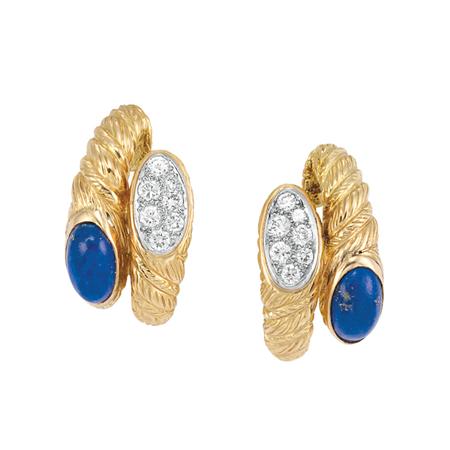 Appraisal: Pair of Gold Diamond and Lapis Snake Earclips Van Cleef