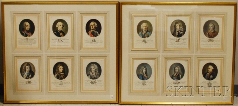 Appraisal: Framed Set of Twenty-four th Century French Hand-colored Portrait Engravings