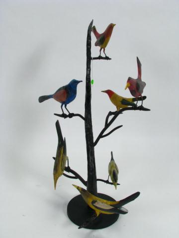 Appraisal: Decorative cast metal sculpture of painted birds on bronze finish