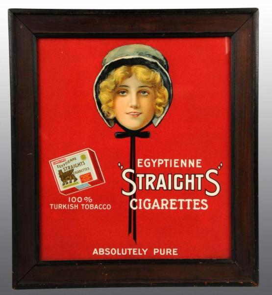 Appraisal: Egyptienne Straights Cigarettes Cardboard Sign Description Offers incredible graphics and