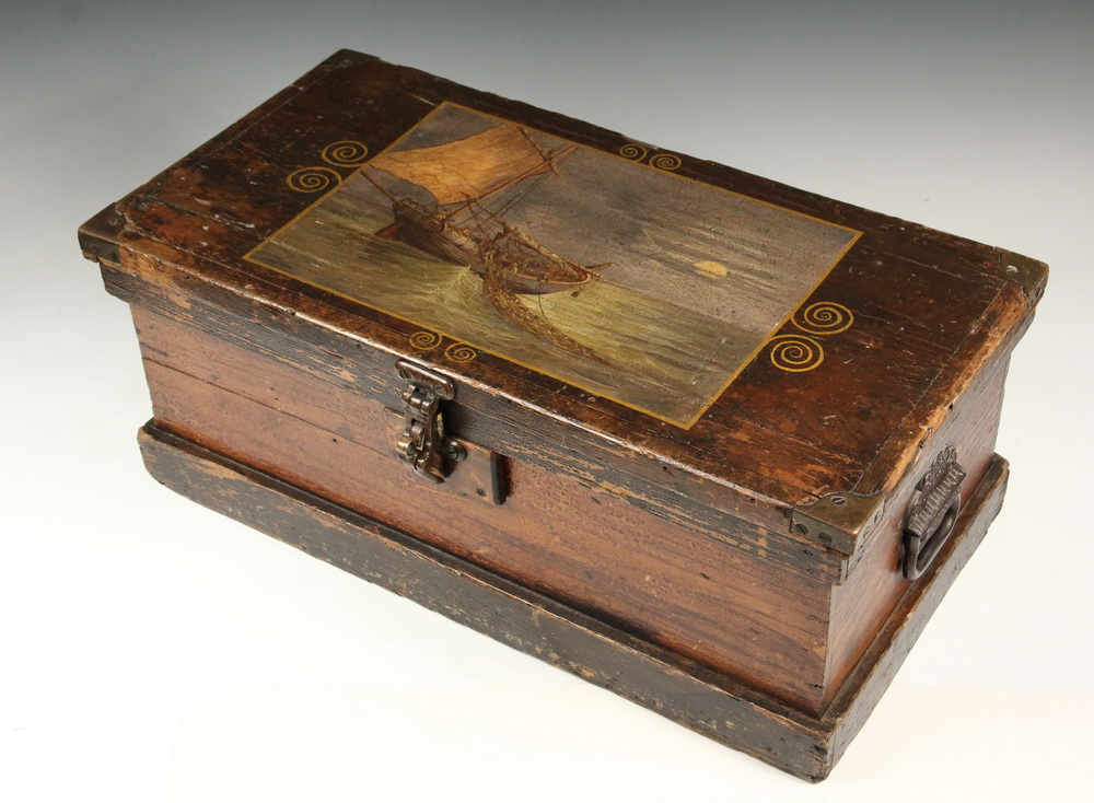 Appraisal: PAINTED SHIP'S CARPENTER TOOLBOX - th c Box with oil