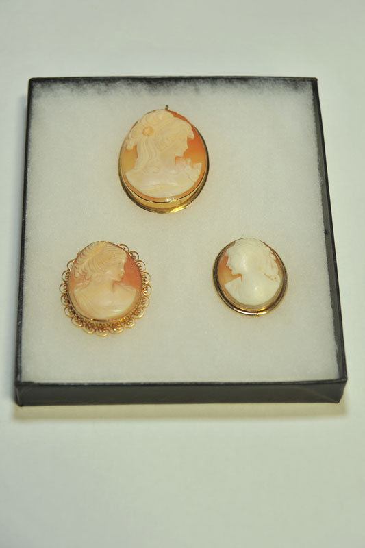 Appraisal: THREE CAMEO BROOCHES All late th - early th century