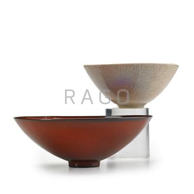 Appraisal: JAMES LOVERA Two flaring bowls both in crackled glaze San