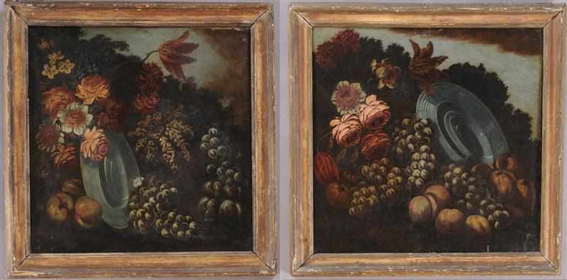 Appraisal: ITALIAN SCHOOL TWO DECORATIVE STILL LIFES WITH FRUIT AND FLOWERS