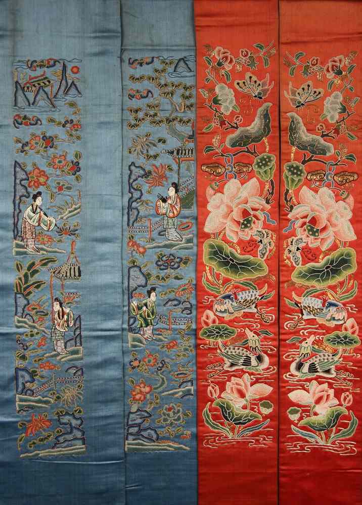 Appraisal: PCS VINTAGE CHINESE FABRICS - th c Chinese Stitchwork Fabrics