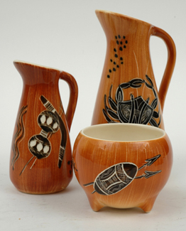 Appraisal: FLORENZ POTTERY New South Wales circa Comprising two graduated jugs