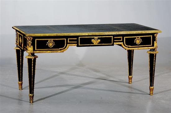 Appraisal: Italianate black lacquer and bronze-mounted bureau plat th century rectangular