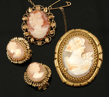 Appraisal: COLLECTION CAMEO JEWELLERY SOME IN GOLD LINED MOUNTS