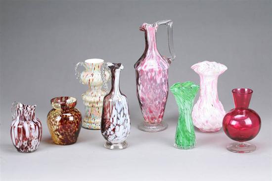 Appraisal: EIGHT PIECES OF GLASS End of day style Five vases