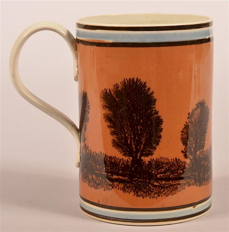 Appraisal: Black Mocha Seaweed Decorated Tankard Black Mocha Seaweed Decorated Soft