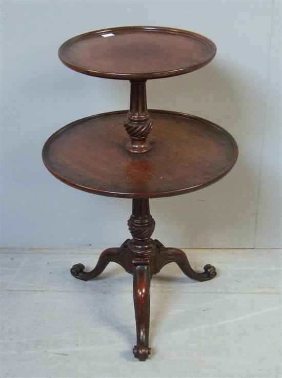 Appraisal: th century style mahogany two tiered dumb waiter on reeded