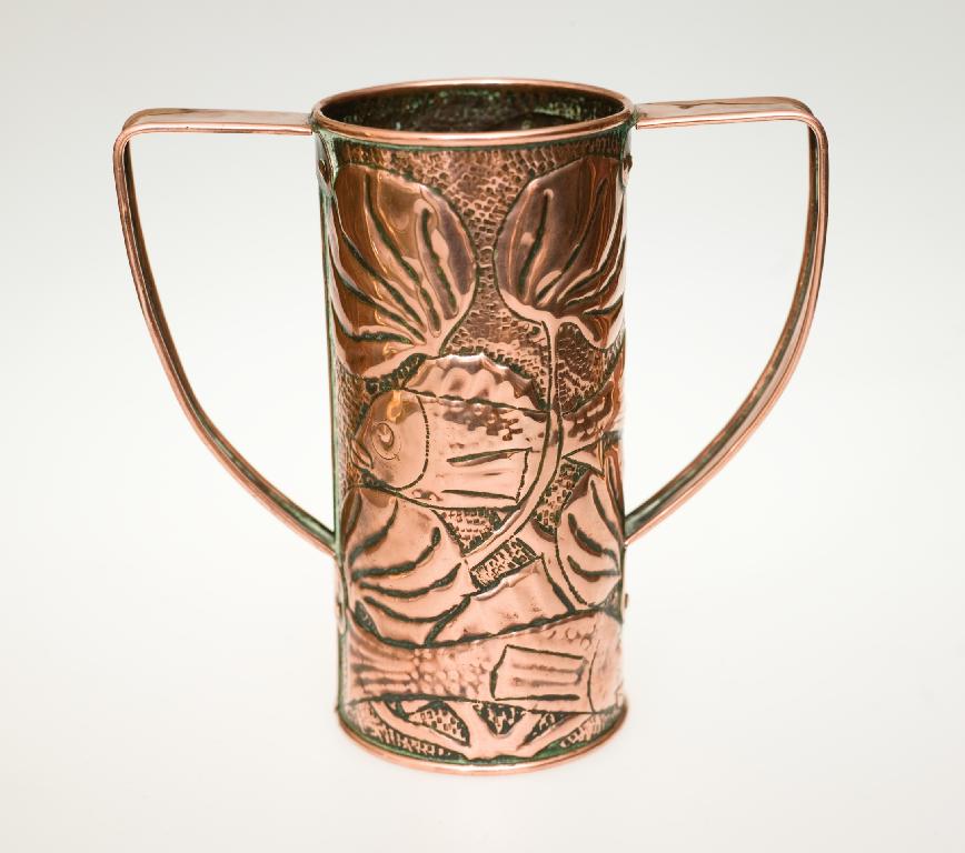 Appraisal: JOHN PEARSON FOR THE GUILD OF HANDICRAFT COPPER TWO-HANDLED VASE