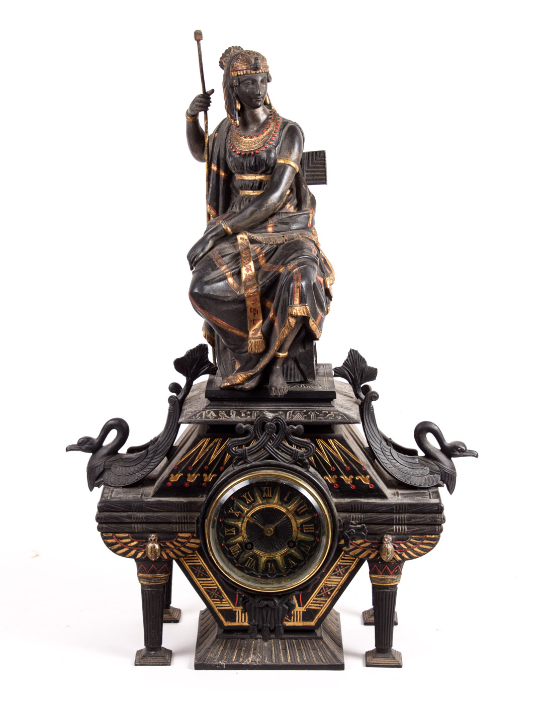 Appraisal: Egyptian Revival spelter figural mantel clock second half- th century