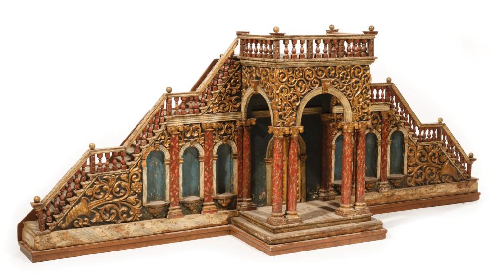 Appraisal: Monumental Antique Italian Gilt and Polychrome Architectural Model of a