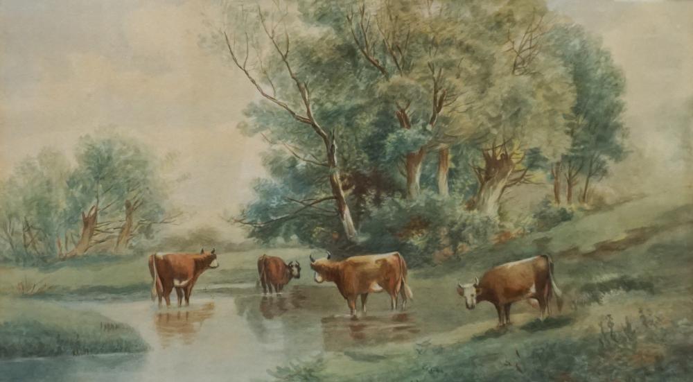 Appraisal: American School Late th Century Cows Watering Signed Indistinctly and