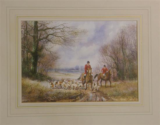 Appraisal: Terry Harrison Hunting scene with riders and hounds watercolour h