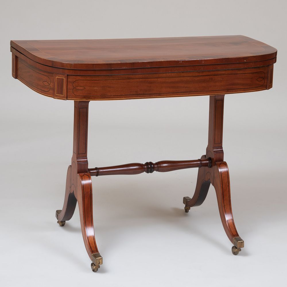 Appraisal: Regency Inlaid Mahogany Games Table The top opening to a